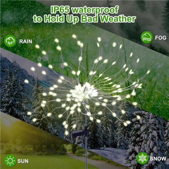 4 Pcs Solar Garden Light Outdoor,175 LED Solar Firework Lights for Yard, 2 modes - Picture 4 of 7